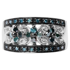 Blue Diamond Ring 0.5 Carats Sterling Silver