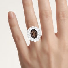 Smoky Quartz Ring With White Topaz 9.22 Carats Sterling Silver
