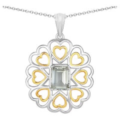 Green Amethyst Heart Pendant 2.08 Carats Gold Plated Silver