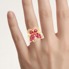 Ruby Butterfly Ring 2.98 Carats Gold Plated Silver