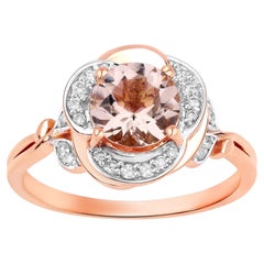 Morganite Flower Ring With Diamonds 1.12 Carats 14K Rose Gold