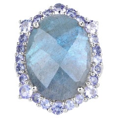 Anello con labradorite e tanzanite da 13,9 carati, argento sterling