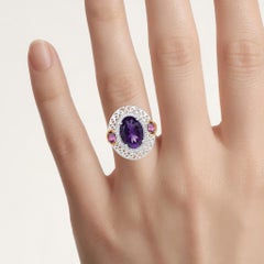 Anello con ametista e granato rodolite da 5,52 carati, argento sterling