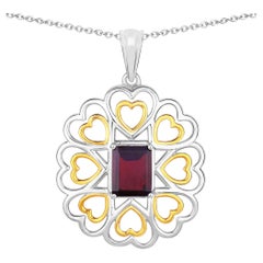Garnet Heart Pendant 2.54 Carats Gold Plated Silver