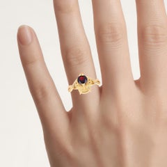 Garnet Owl Ring 0.98 Carats Gold Plated Silver