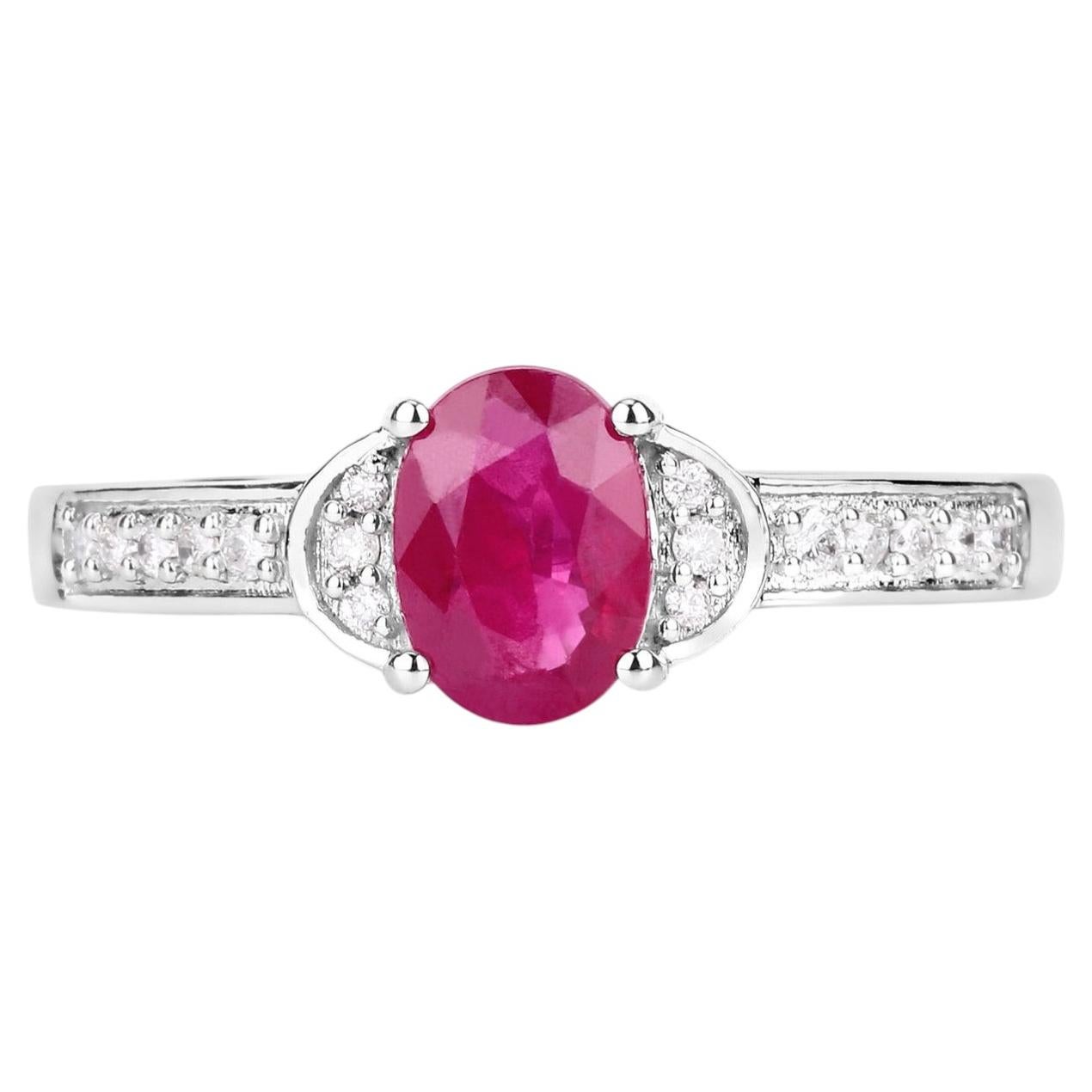 Ruby Ring With Diamonds 0.93 Carats 10K White Gold