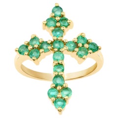 Zambian Emerald Cross Ring 1.32 Carats Gold Plated Silver