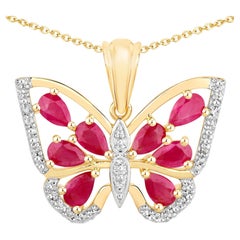 Ruby Butterfly Pendant White Zircon 2.02 Carats Gold Plated Silver