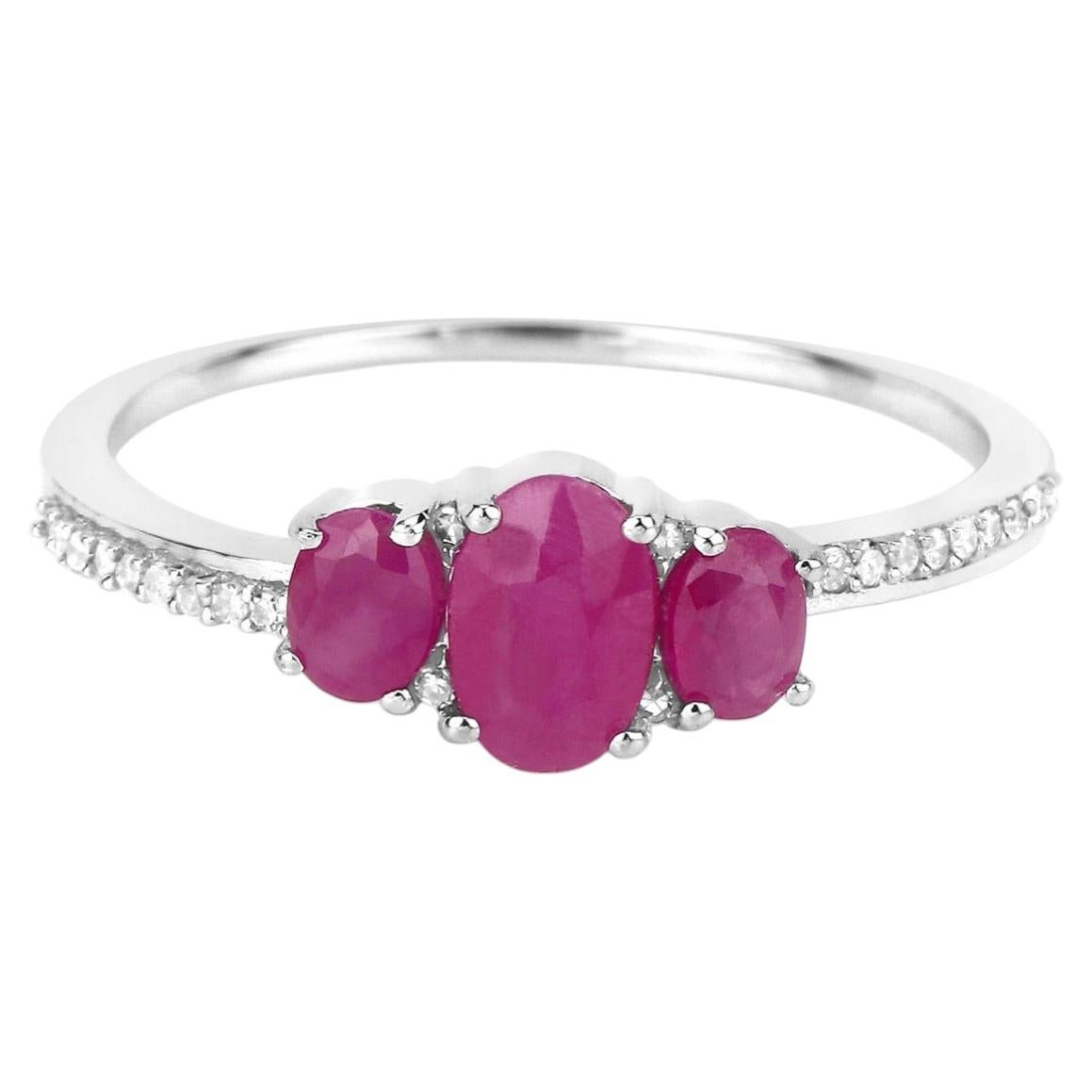 Ruby Ring With Diamonds 0.96 Carats 14K White Gold