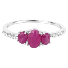Ruby Ring With Diamonds 0.96 Carats 14K White Gold