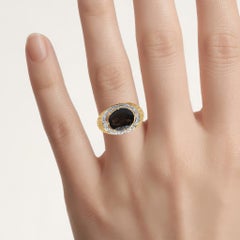 Smoky Quartz Ring With White Topaz 4.7 Carats Gold Plated Silver