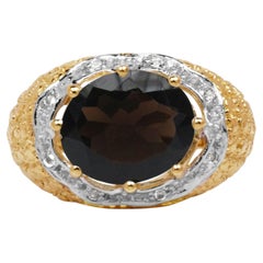 Rauchquarz-Ring mit weißem Topas, 4.7 Karat, vergoldetes Silber