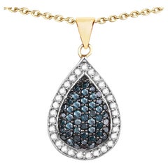 Blue Diamond Pendant With Diamonds 0.78 Carats Gold Plated Silver