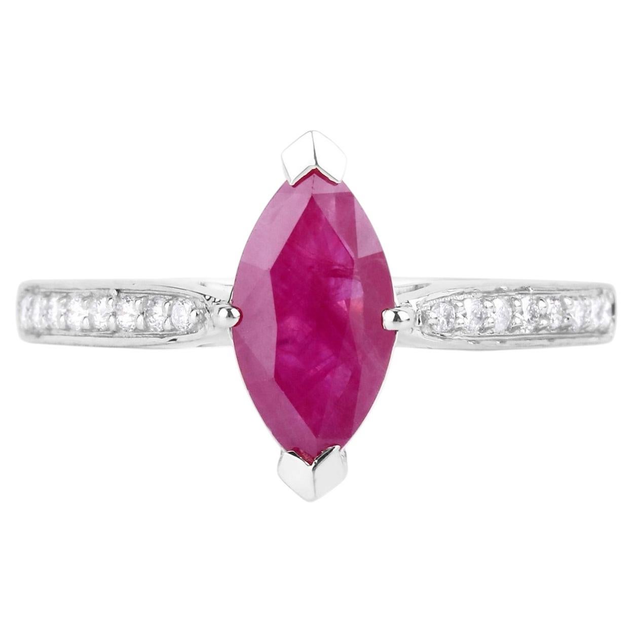 Ruby Ring With Diamonds 1.49 Carats 14K White Gold