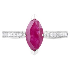Ruby Ring With Diamonds 1.49 Carats 14K White Gold