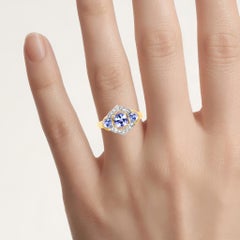 Tanzanite Ring With White Topaz 1.54 Carats Gold Plated Silver