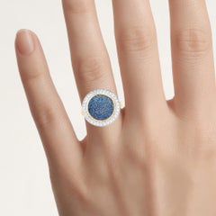 Cobalt Blue Drusy Quartz Flower Ring 4.88 Carats Gold Plated Silver
