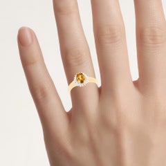 Bague en béryl jaune avec topaze blanche de 0,74 carat, en argent plaqué or