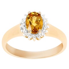 Bague en béryl jaune avec topaze blanche de 0,74 carat, en argent plaqué or
