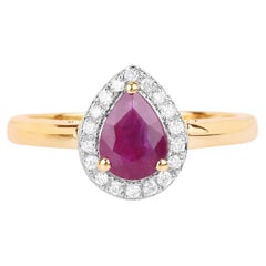 Ruby Ring With Diamonds 0.98 Carats 14K Yellow Gold
