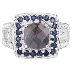 Labradorite Ring With Blue Sapphire 3.52 Carats Sterling Silver