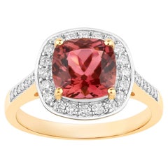 Pink Tourmaline Ring With Diamonds 2.38 Carats 14K Yellow Gold