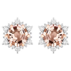 Morganite Stud Earrings With Diamonds 1.3 Carats 14K Rose Gold