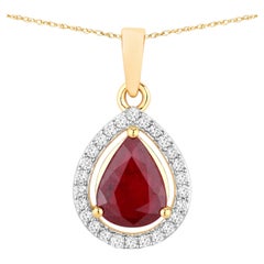 Ruby Pendant With Diamonds 1.58 Carats 14K Yellow Gold