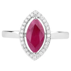 Ruby Ring With Diamonds 1.5 Carats 10K White Gold