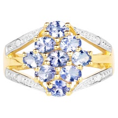 Tanzanite Ring With White Topaz 1.56 Carats Gold Plated Silver