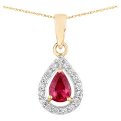 Ruby Pendant With Diamonds 1 Carats 14K Yellow Gold