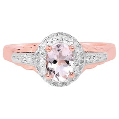Bague en morganite avec topaze blanche de 0.7 carats, en argent plaqué or