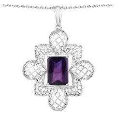 Amethyst Flower Pendant 7.78 Carats Sterling Silver