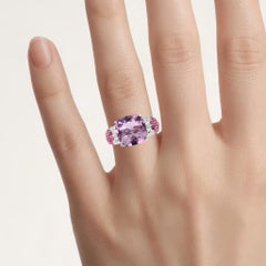 Amethyst Ring With Ruby and White Topaz 6.52 Carats Sterling Silver