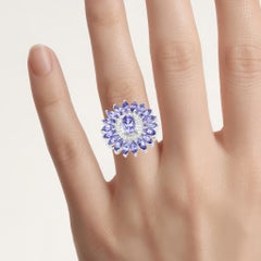 Tanzanite Flower Ring 1.84 Carats Sterling Silver