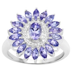 Tanzanite Flower Ring 1.84 Carats Sterling Silver