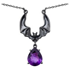 Amethyst Bat Necklace 2.08 Carats Sterling Silver