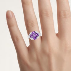 Amethyst Heart Ring With White Topaz 3.08 Carats Sterling Silver