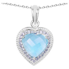 Blue Topaz Heart Pendant With Tanzanite 7.32 Carats Sterling Silver