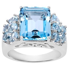 Blue Topaz Ring 6.46 Carats Sterling Silver