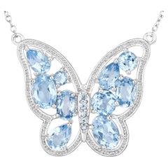 Swiss Blue Topaz Butterfly Necklace 5.4 Carats Sterling Silver