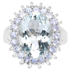 Aquamarine Ring With Tanzanite and White Topaz 5.24 Carats Sterling Silver