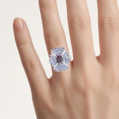 Mystic Quartz Flower Ring With Tanzanite 2.82 Carats Sterling Silver