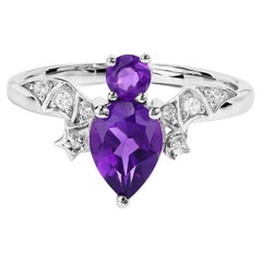 Amethyst Bat Ring With White Topaz 1.11 Carats Sterling Silver