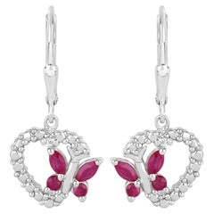 Ruby Butterfly Earrings With White Sapphire 0.52 Carats Sterling Silver