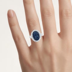 Drusy Quartz Ring With Swiss Blue Topaz 4.56 Carats Sterling Silver
