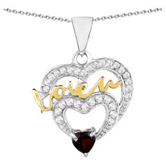 Garnet Heart Pendant With White Topaz 0.51 Carats Gold Plated Silver