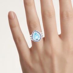 Blue Topaz Ring With Blue Sapphire 5.38 Carats Sterling Silver
