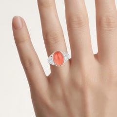 Peach Moonstone Ring 5.98 Carats Sterling Silver