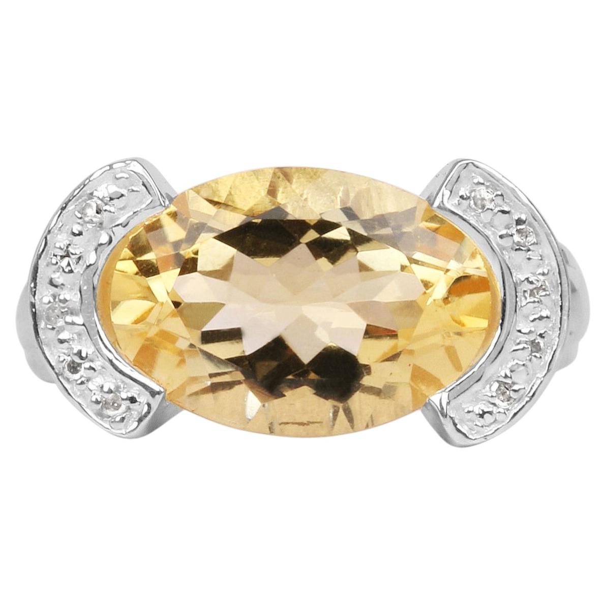Citrine Ring With Diamonds 4.52 Carats Sterling Silver